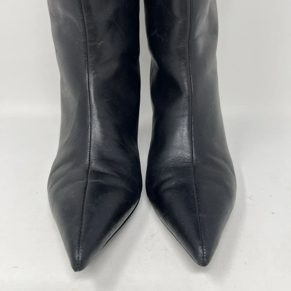 Free People Kiki Knee High Kitten Heel Boots Womens Size 7 Black Leather Pull On